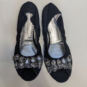 Adrienne Vittadini Black Rhinestone Embellished Peep-toe Stretch Flats 7